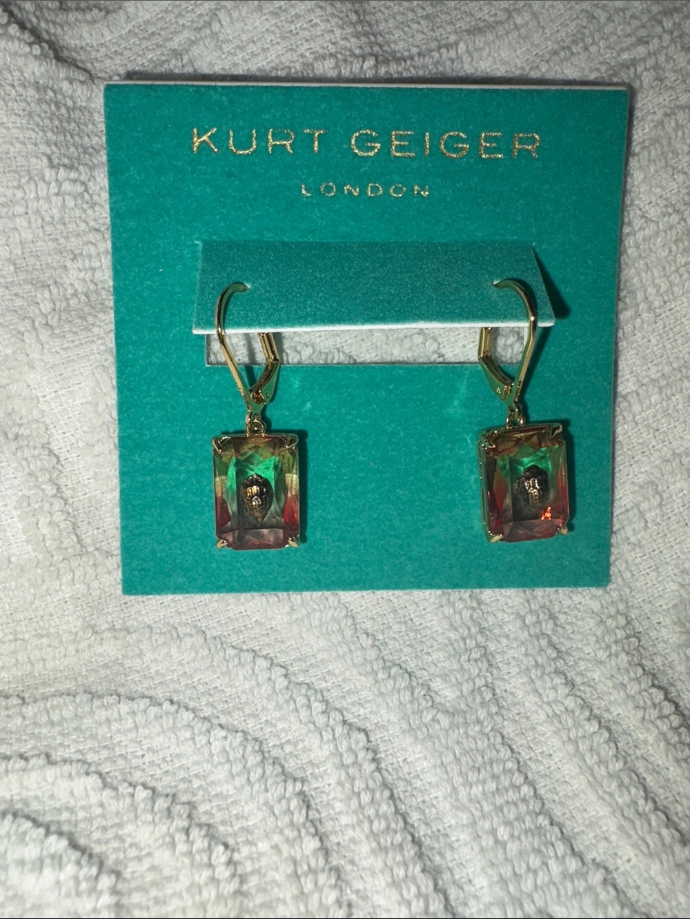 Kurt Geiger Gold-Tone Rectangular Crystal Drop Earrings PRICE FIRM